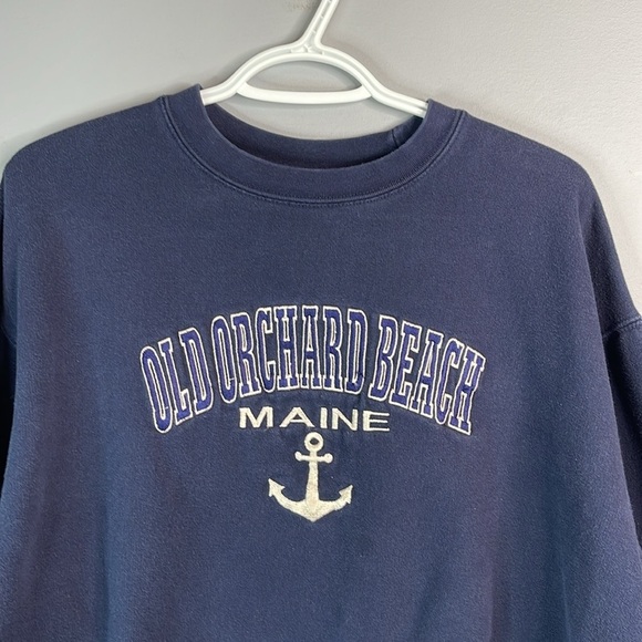 Pacific & Co Old Orchard Beach Maine Embroidered Sweatshirt Navy Blue 90s Vibe L - Picture 4 of 12